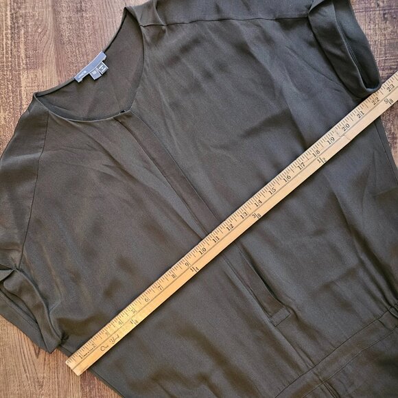 Vince 100% Silk Short Sleeve Jumpsuit, 10, Olive Hunter Green - Picture 6 of 13